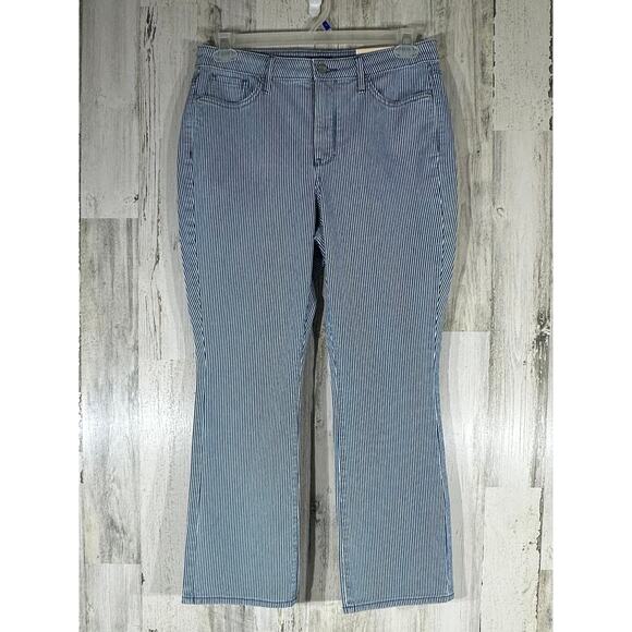 NYDJ Billie Mini Bootcut Ankle Jeans Size 8 (32x27) High Rise Denim Blue Stripe - Picture 2 of 11